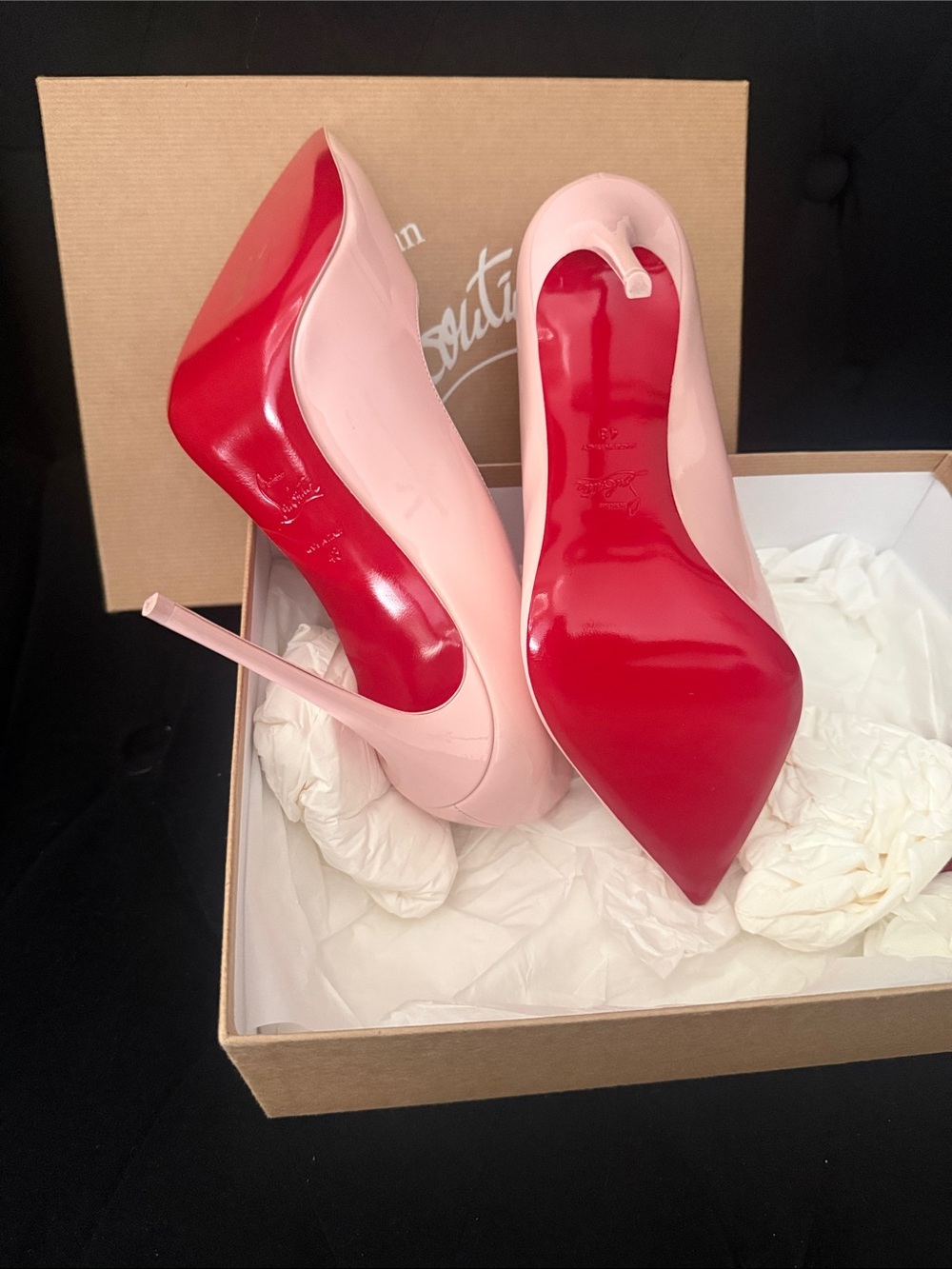 Christian Louboutin Blush Patent Stiletto Pumps with Red Soles - Picture 4 of 10